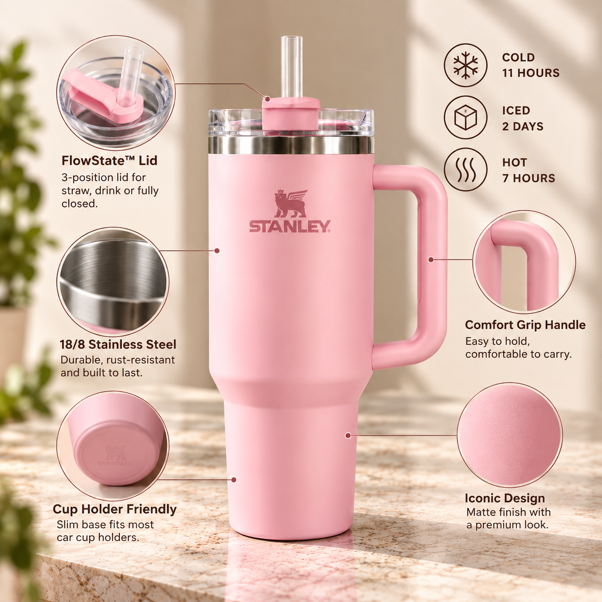 Stanley Quencher H2.0 FlowState™ – 40 oz | Pink