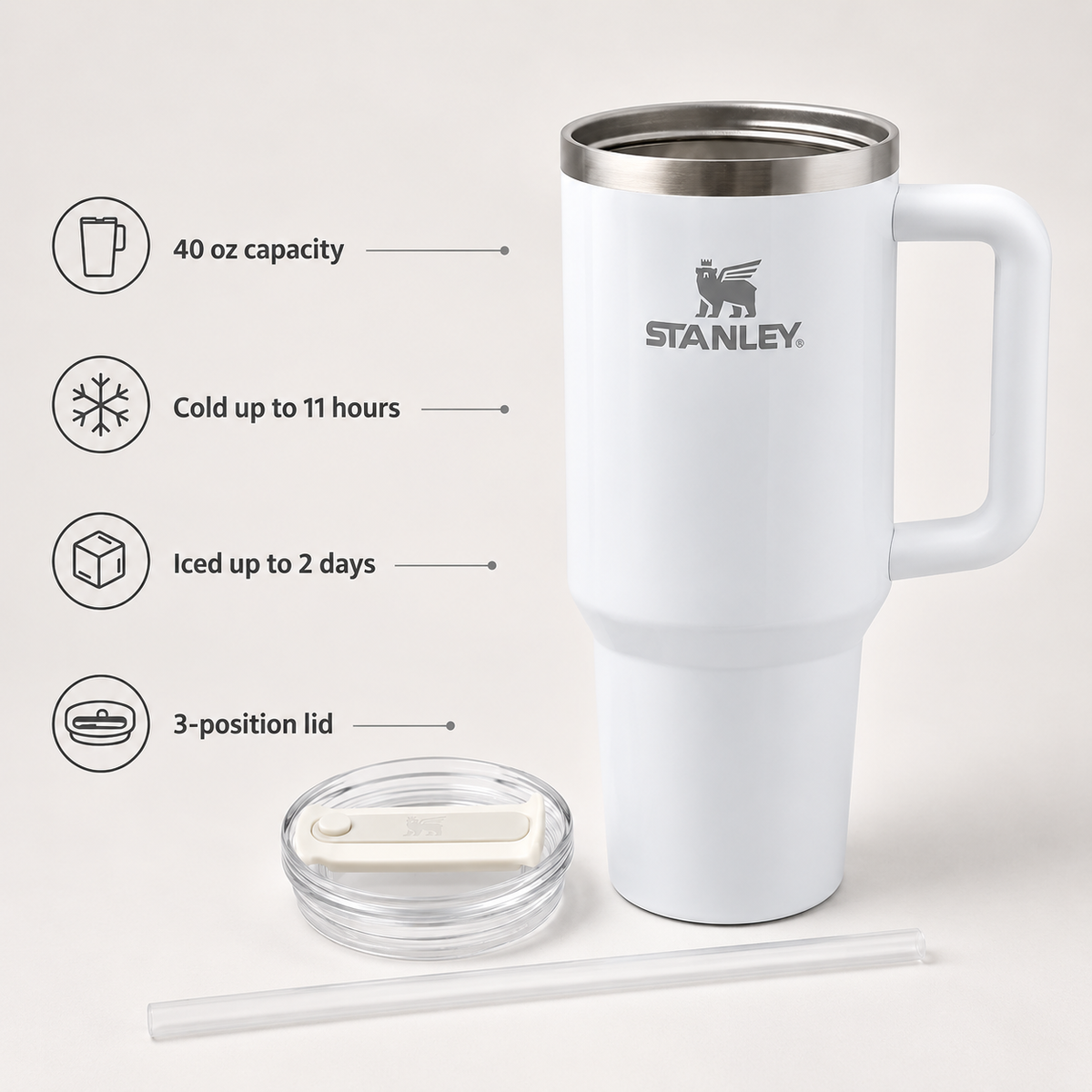 Stanley Quencher H2.0 FlowState™ – 40 oz | Arctic White