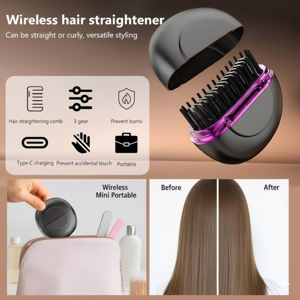 GlamBrush™ Portable Wireless Hair Straightener Comb