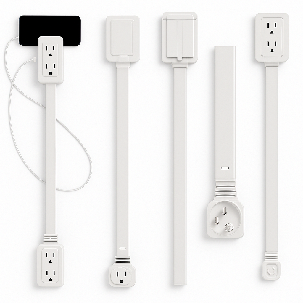 Low-Profile Outlet Extender – Flat Plug & Extendable Wall Socket (Behind Furniture)