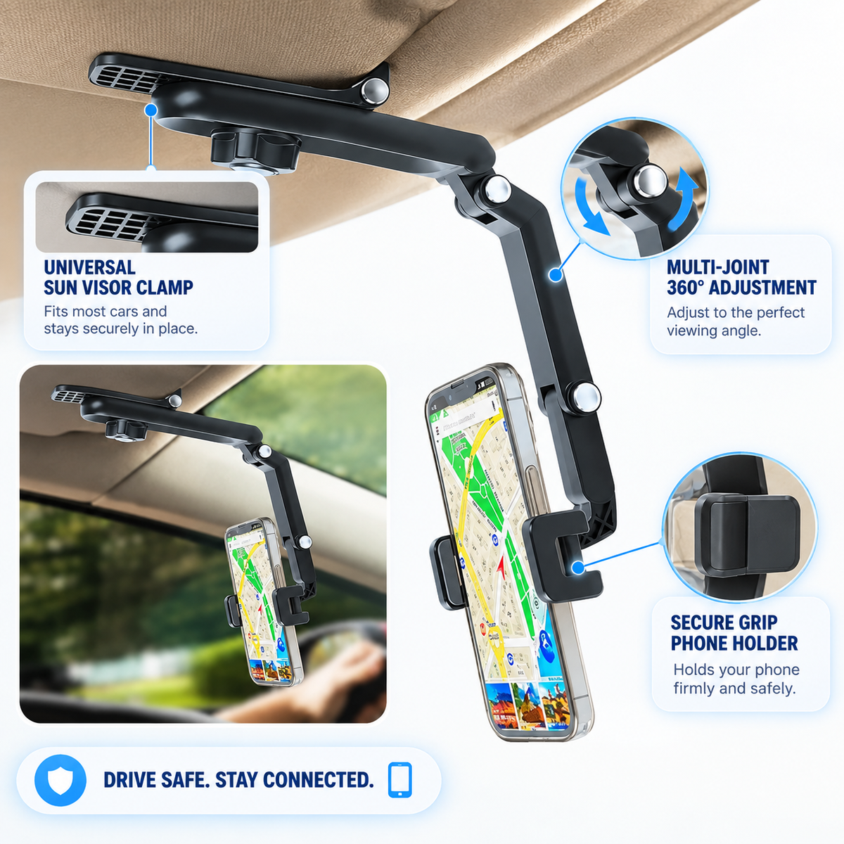 Sun Visor Phone Holder - Foldable 360°
